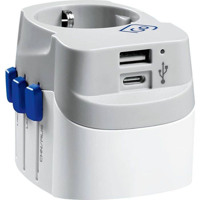 Go Travel Worldwide Adapter with USB-A and USB-C Ports