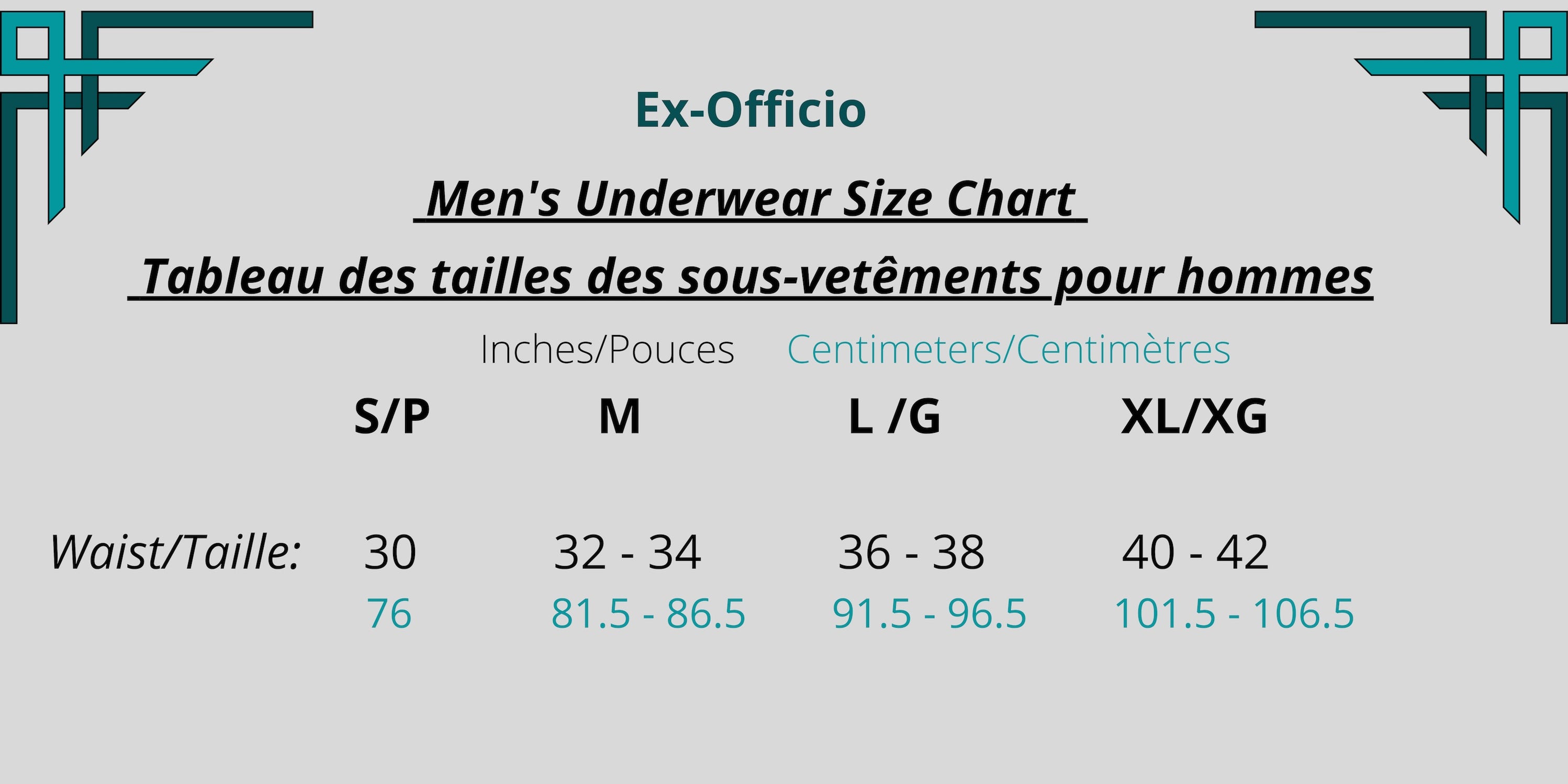 Ex Officio Size Chart